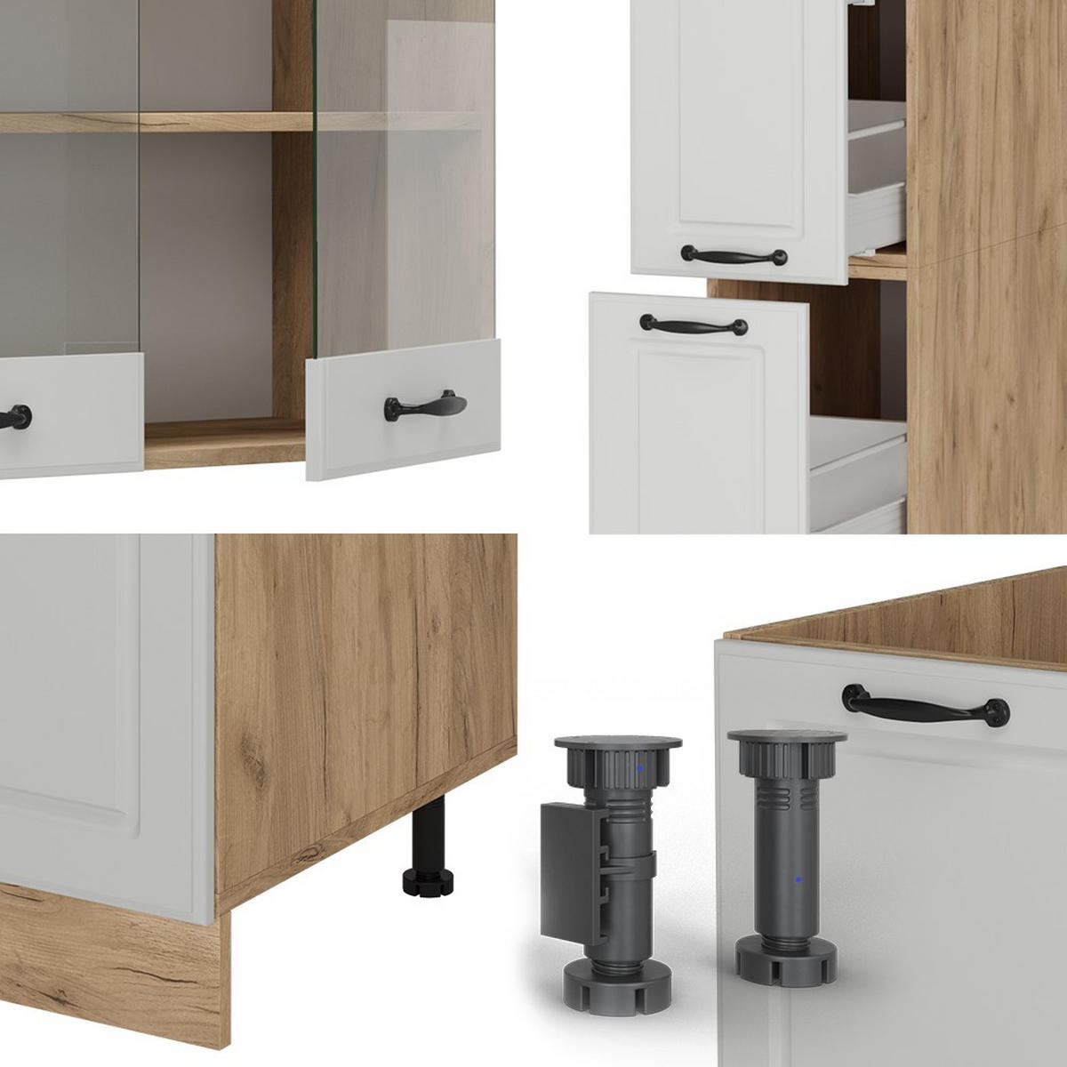 KOMPLETNÁ KUCHYŇA R-Line Biely vidiecky dom/zlatý dub 350 cm , AP Oak - biela/dub medový, kompozitné drevo (350/81.6/60cm) - Vicco