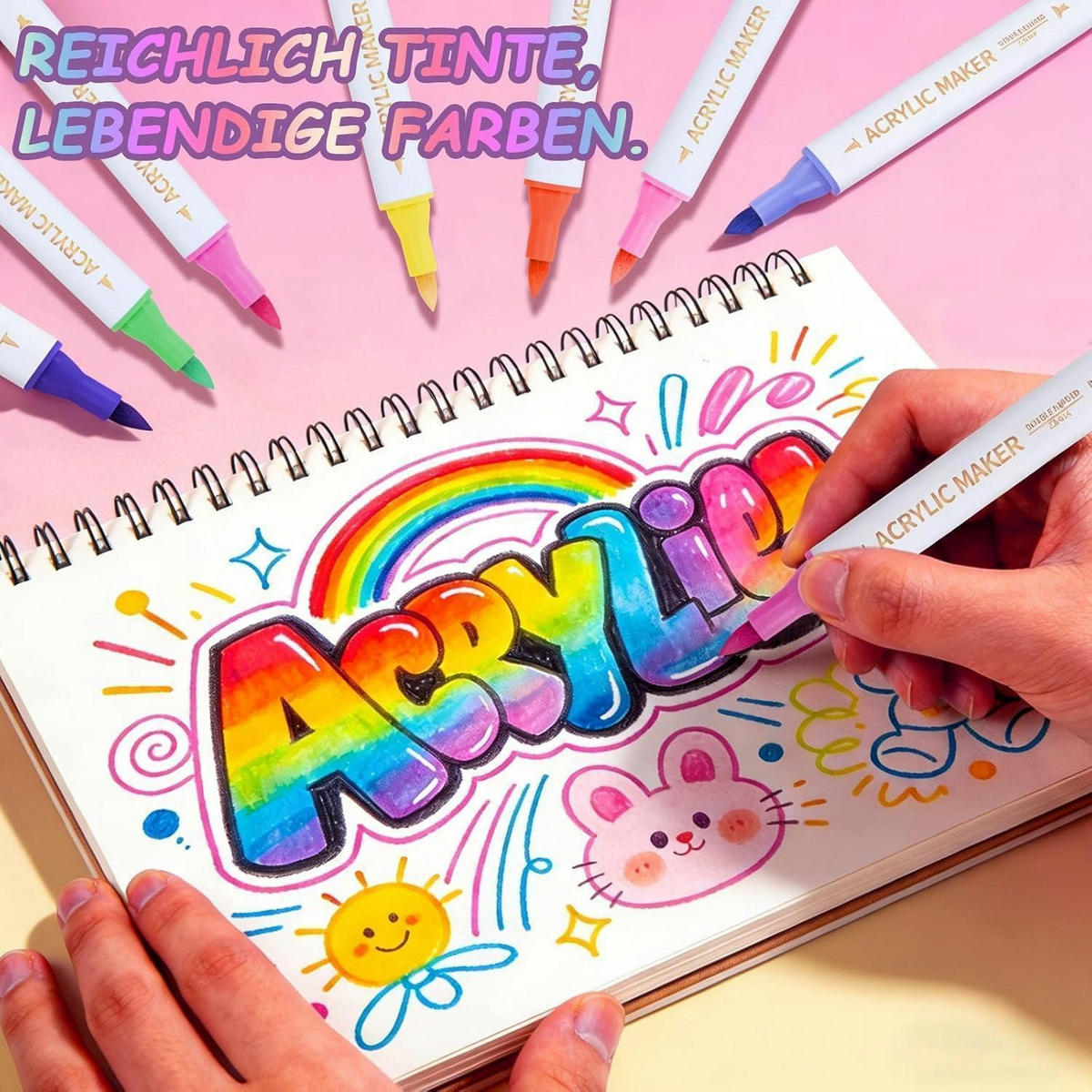 ACRYLSTIFTE 48 Farben 24 Stück Set Doppelspitzen für Stein, Holz, Glas - Multicolor, Kunststoff (1.5/1.5/15cm)