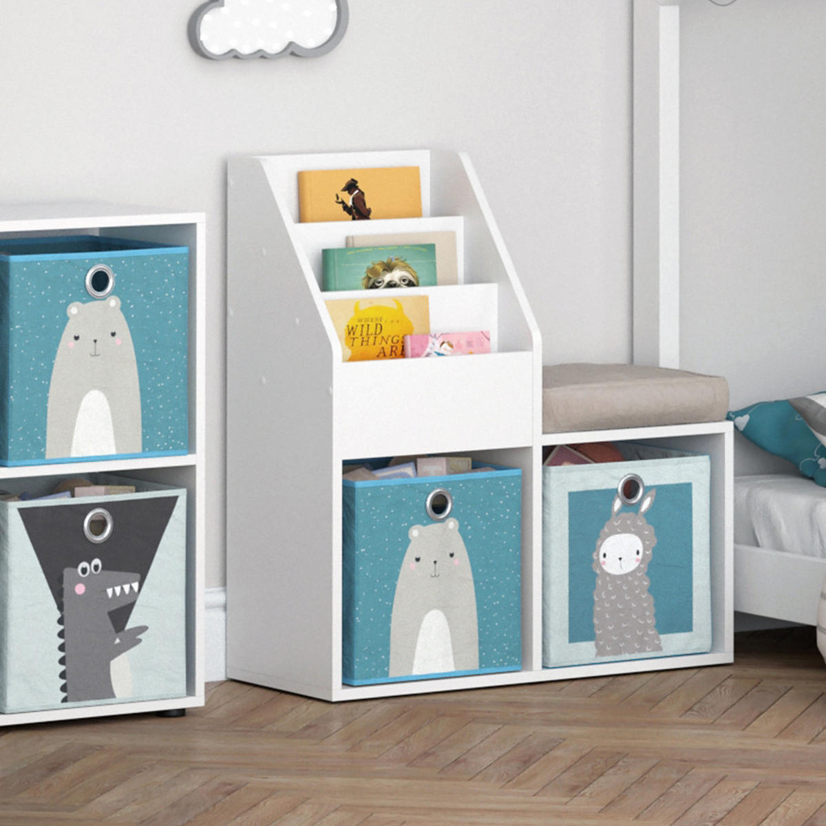 KINDERREGAL Luigi Weiß 72 x 79 cm Mini, mit 2 Faltboxen opt.6 - Weiß, Holzwerkstoff (30.9/79/72cm) - Vicco