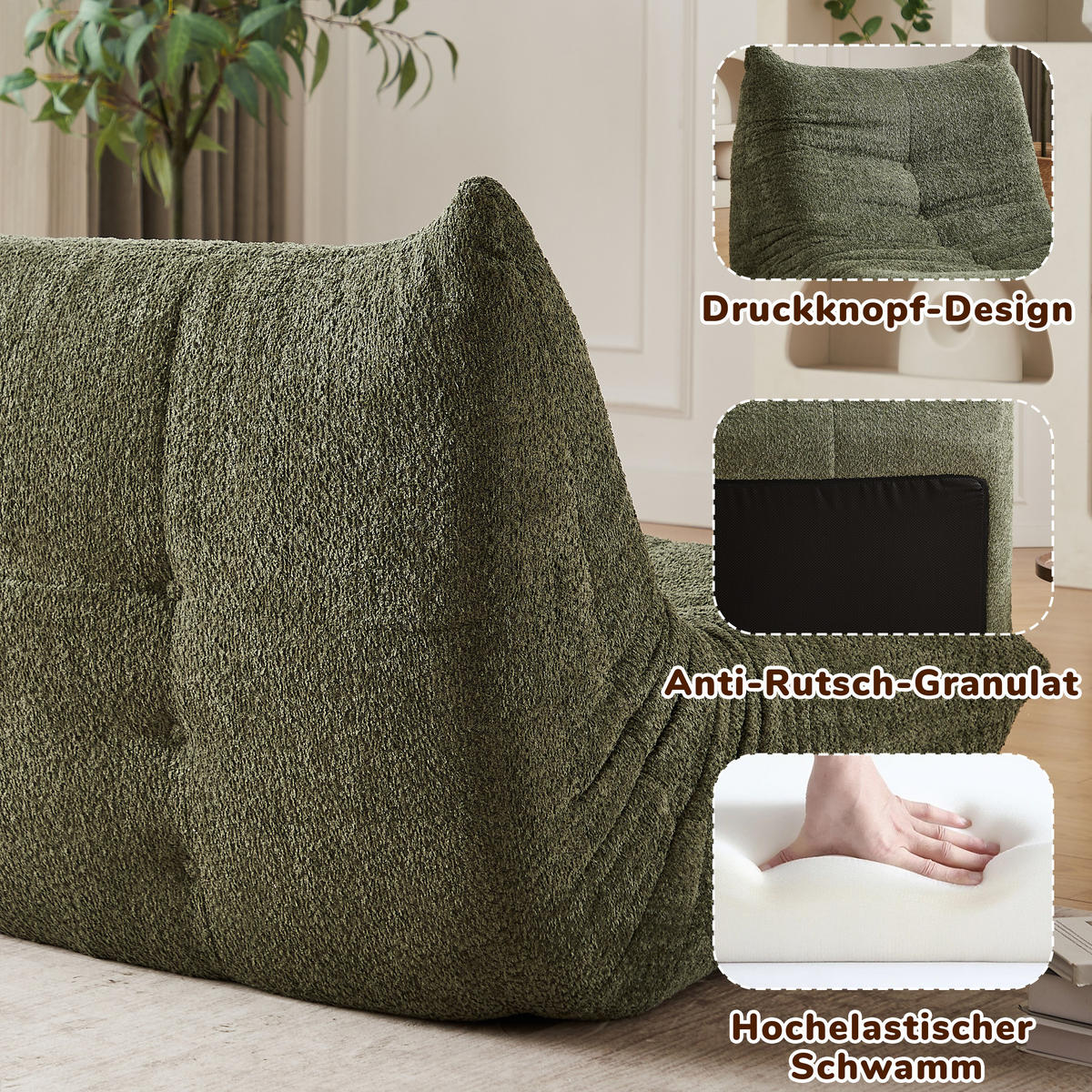 SESSEL Chenille Stil mit Fußhocker & ergonomisch - Grün, Textil (94/71/185cm) - Urban Meuble