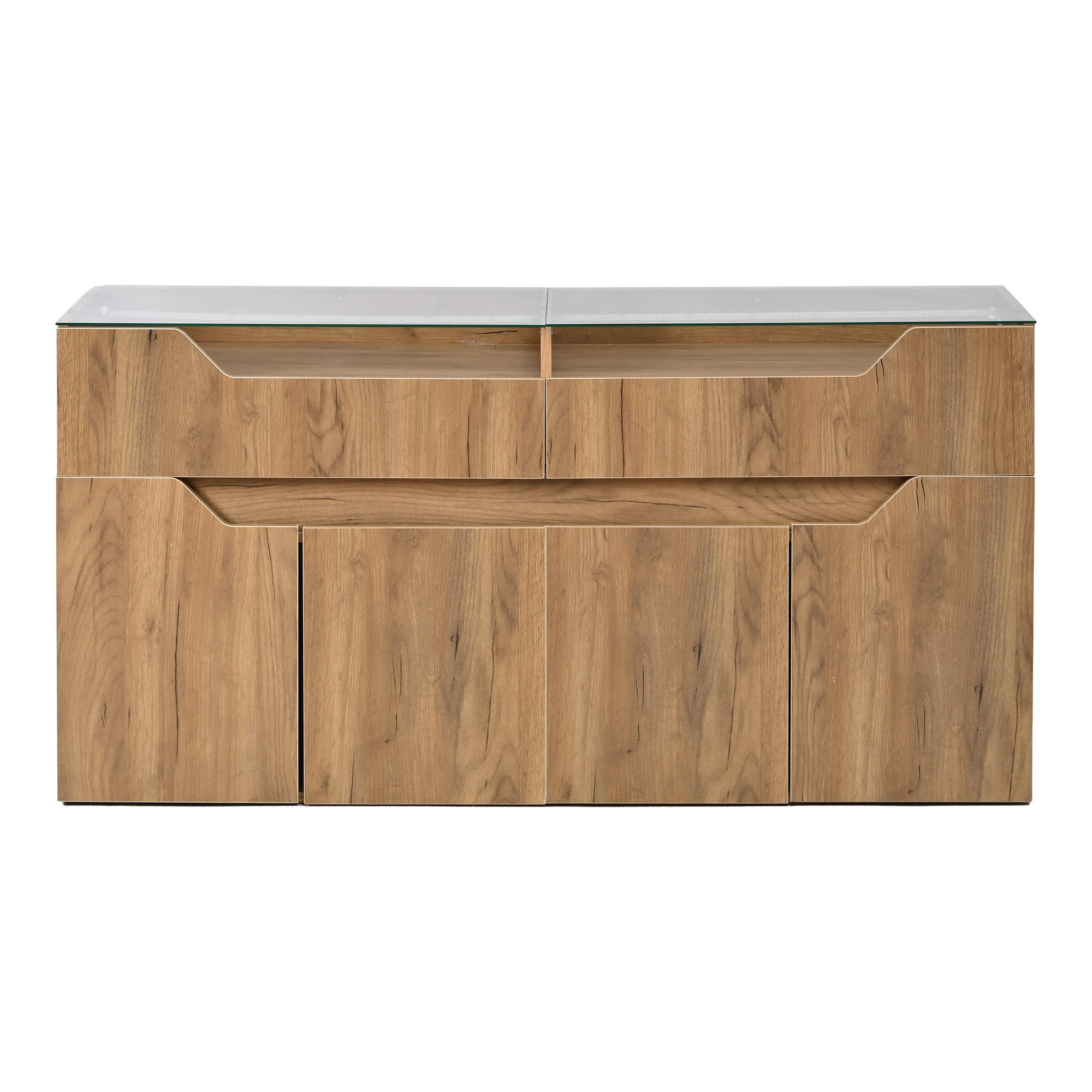 SIDEBOARD Naturfarben 140/40/70 cm 2 Schubladen LED - Naturfarben, Holzwerkstoff (140/70/40cm) - PANGIVO