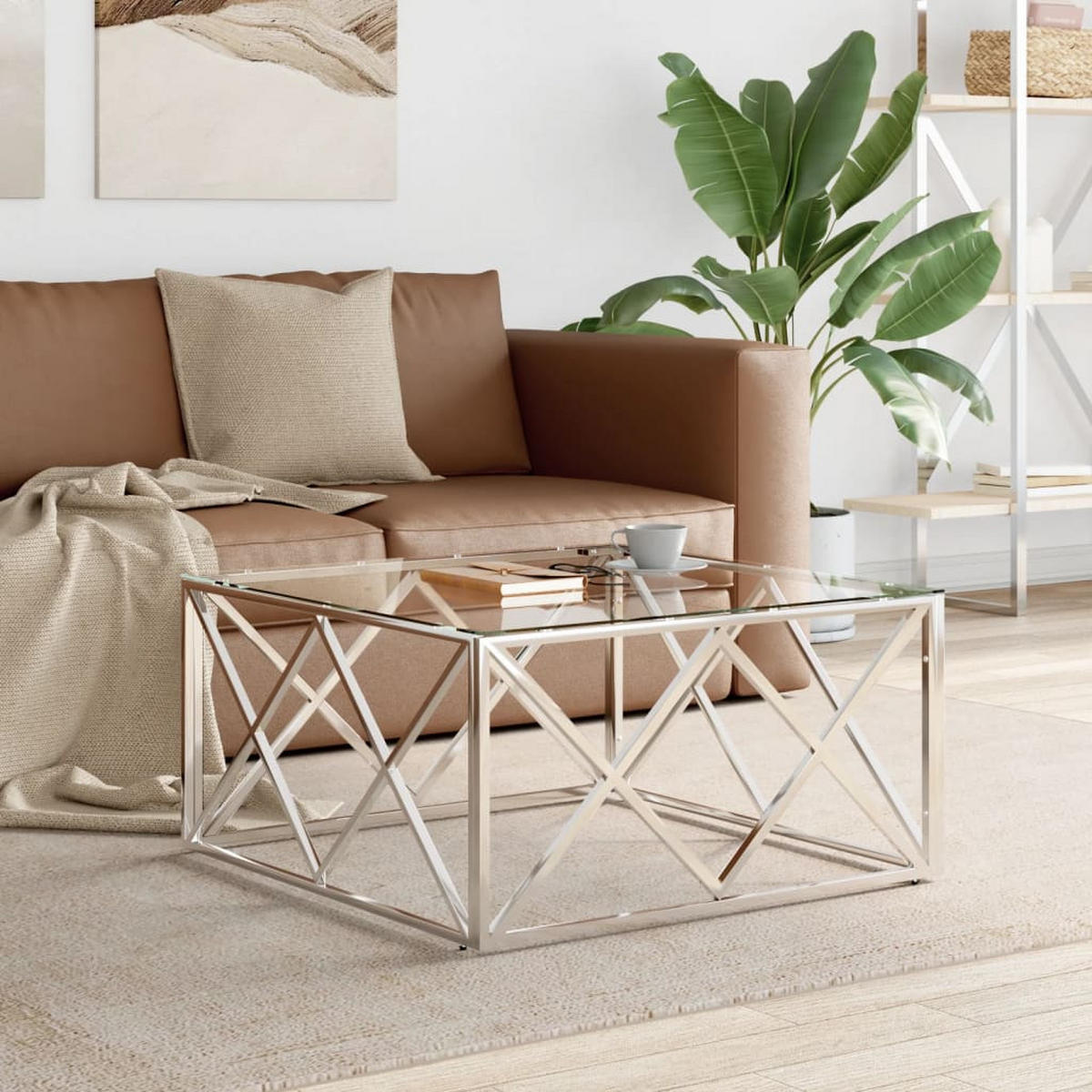 COUCHTISCH 80x80x40 cm Edelstahl und Glas - Silberfarben, Metall (80/80/40cm) - furnicato