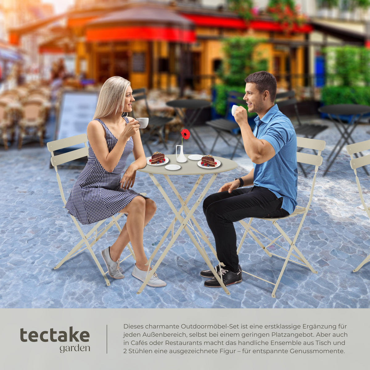 BISTROTISCH SET Frieda,Belastbarkeit Stuhl 120 kg,creme - Creme, Naturmaterialien/Textil - tectake