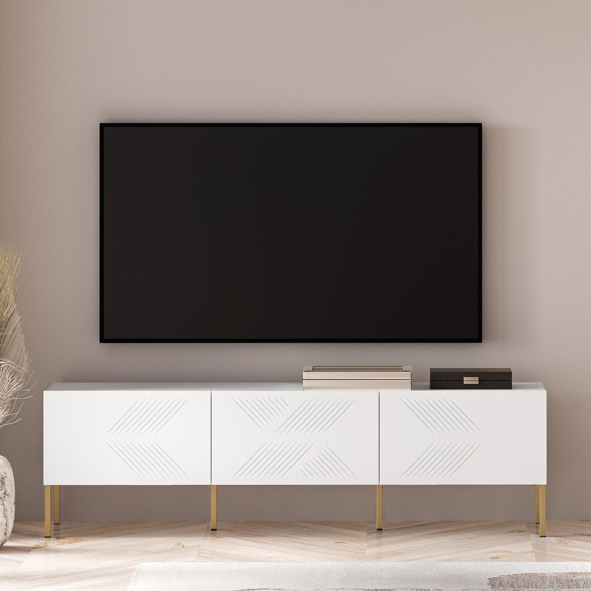 TV-MÖBEL NEBRO,Weiß - Goldfarben/Weiß, Holzwerkstoff (170/50/37cm) - KONSIMO®