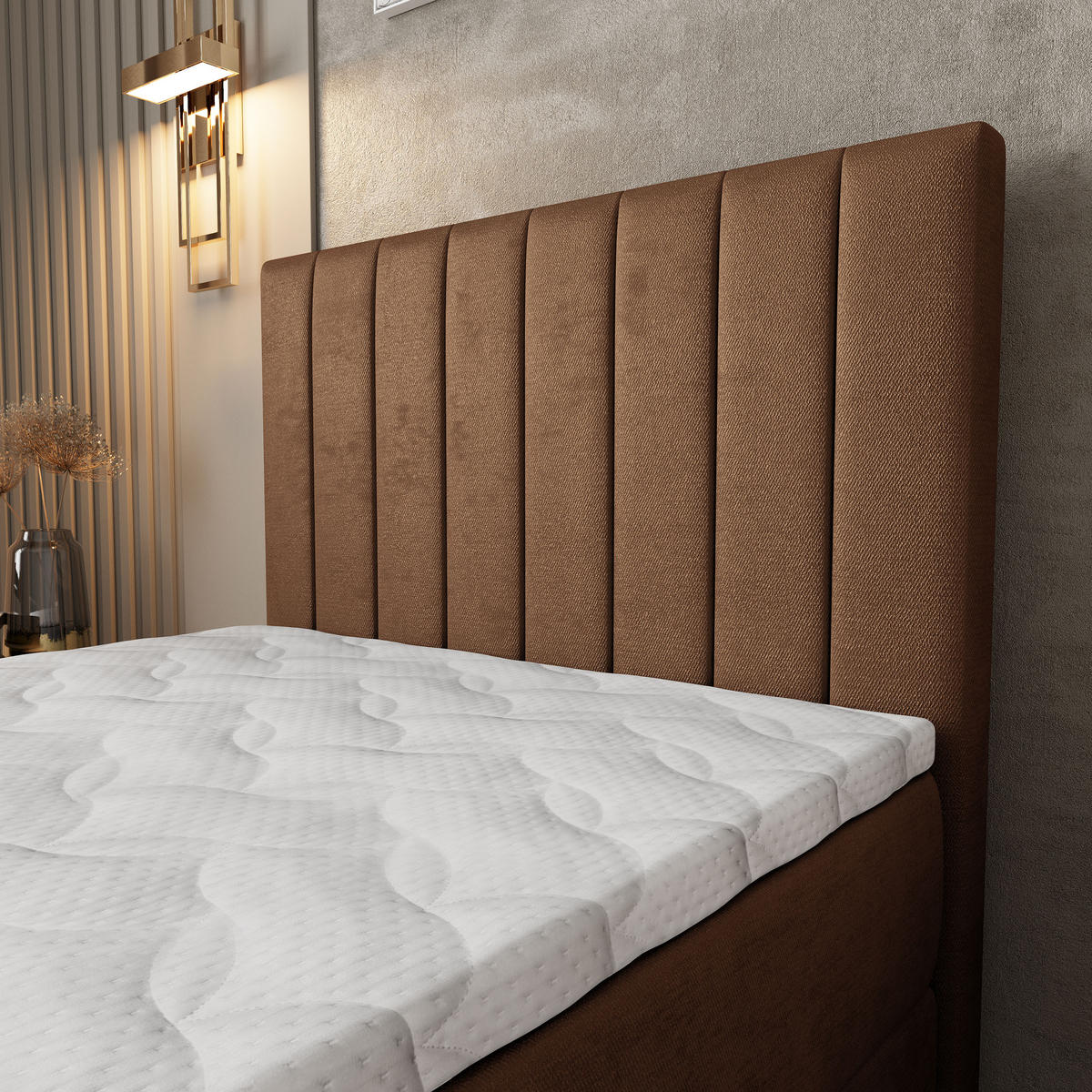 BOXBETT ARION 100 100x200 cm mit Matratze und Topper, H2+H3 - Braun - Braun, Holz (100/200cm) - MASSENO