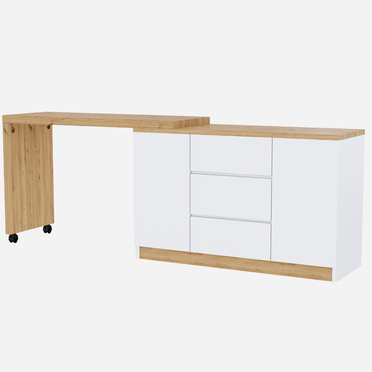 SCHREIBTISCH drehbar & klappbar 120 x 50 cm Weiß/Eiche mit Stauraum - Eichefarben, Holz (120/50/76.5cm) - Meubliv