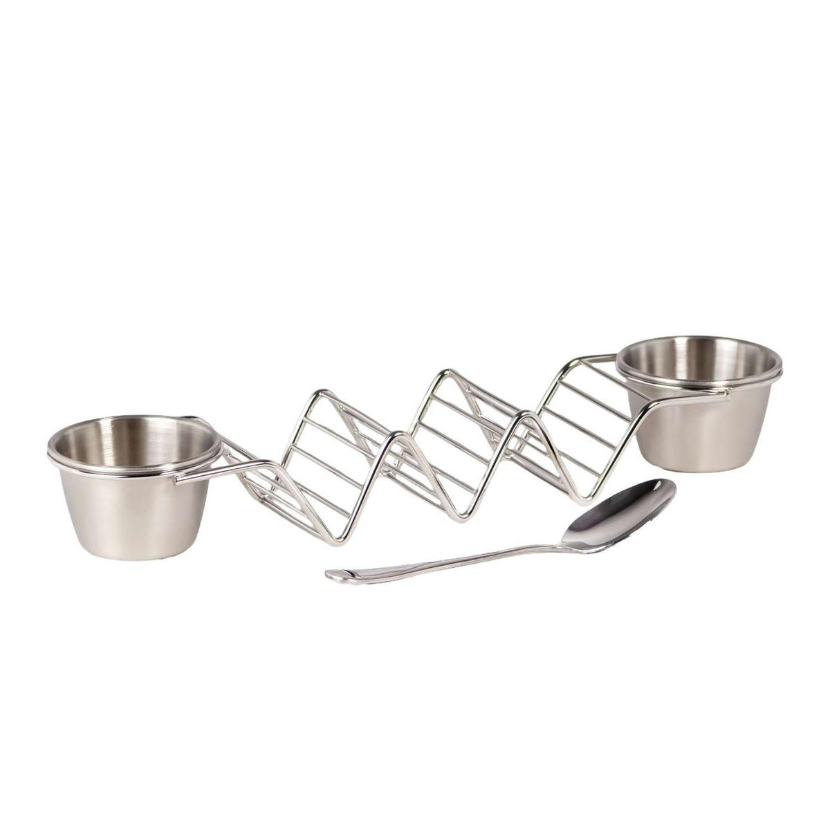 TACO HALTER inkl. 2 Soßenbecher 1 Löffel - Silberfarben, Metall (6.3/4/28.5cm) - Intirilife