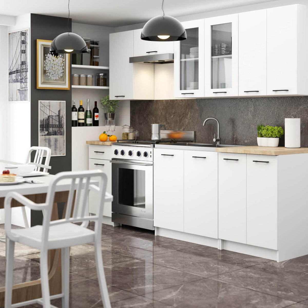 KÜCHENVITRINE Weiß 80x30,5x72 cm - Schwarz/Weiß, Glas/Holzwerkstoff (80/72/30.5cm) - Akord