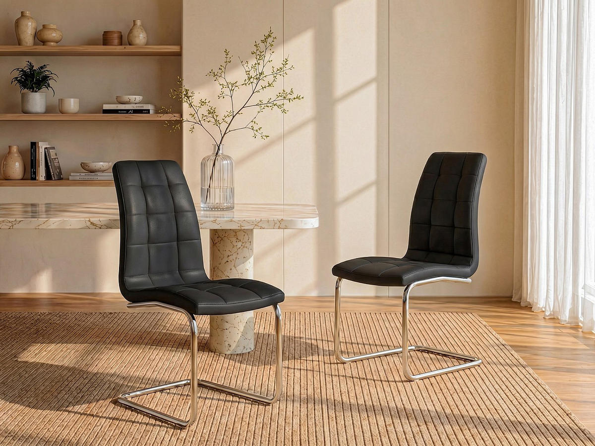 STUHL - 43 cm x 60 cm - Kunstleder - Schwarz - NADYA - Schwarz, Leder (43/100/60cm) - Vente-Unique