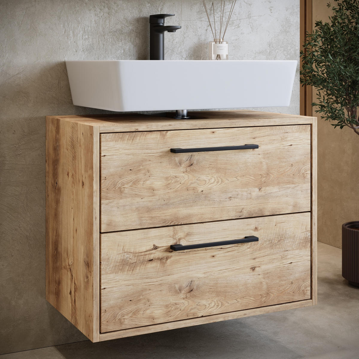 BADMÖBEL-SET Florence 2 Teile Kastanien Eiche - 60 x 35 x 51 cm - Eichefarben, Holz (60/51/35cm) - Badplaats