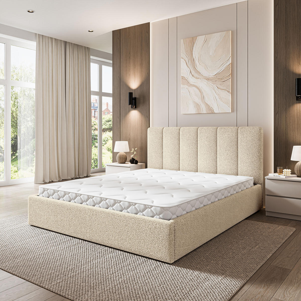 ČALOUNĚNÁ Postel NEMIS 160x200 cm Krémová - krémová, kompozitní dřevo/textil (160/200cm) - MASSENO