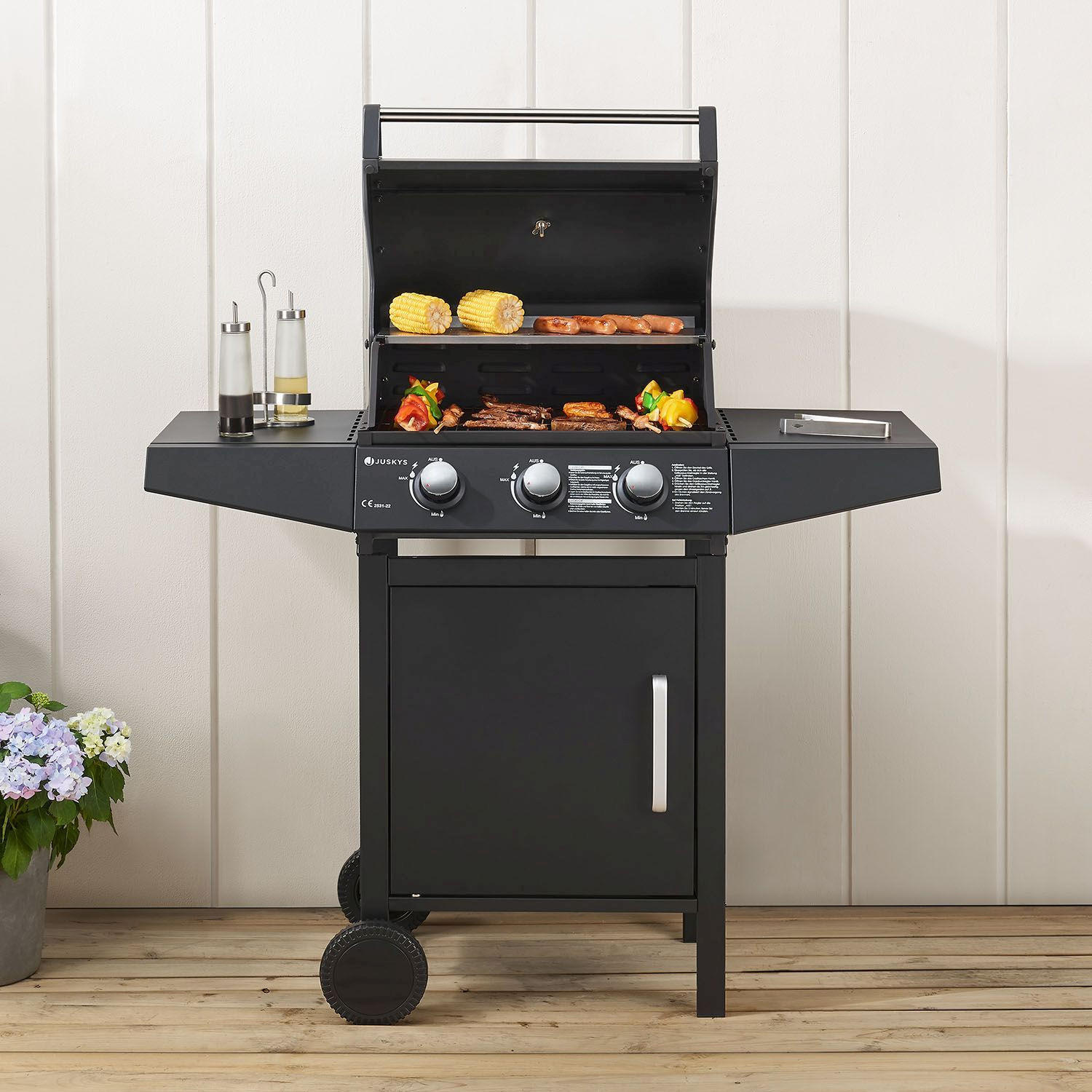 GASGRILL Louisiana schwarz - Schwarz, Metall (110/132/53cm) - Juskys
