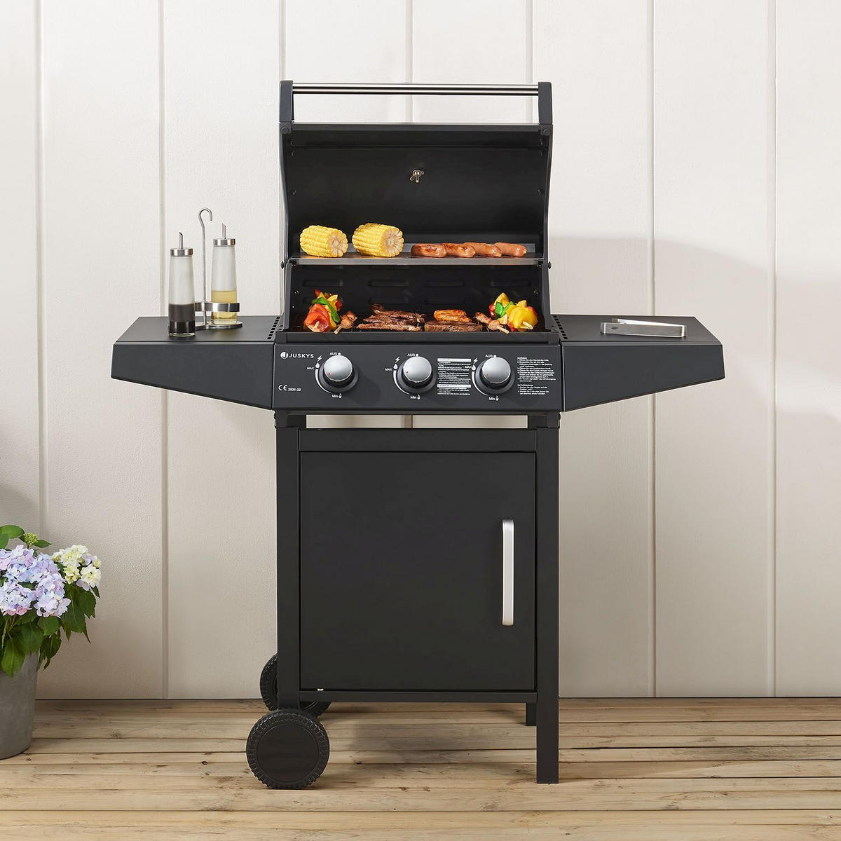 GASGRILL Louisiana schwarz - Schwarz, Metall (110/132/53cm) - Juskys