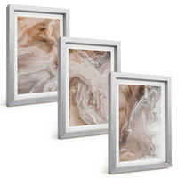 BILDER SET 3er Set - 20x30 cm Silberner Rahmen - Abstrakter Marmorstein - Silberfarben, Kunststoff (20/30cm) - TULUP