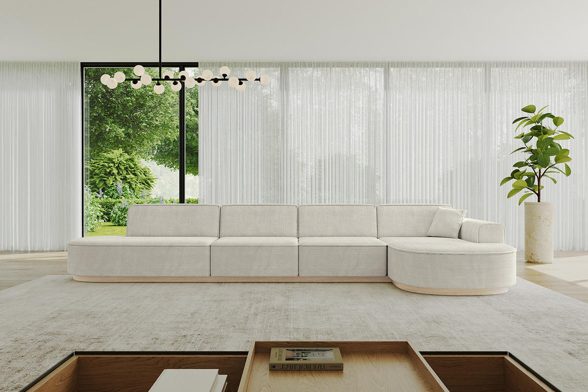 ECKSOFA Ottomane Rechts MARI-L3-v1 - 413x171x83 cm Hellgrau Cord - Hellgrau, Holzwerkstoff/Textil (171/413cm) - ALTDECOR