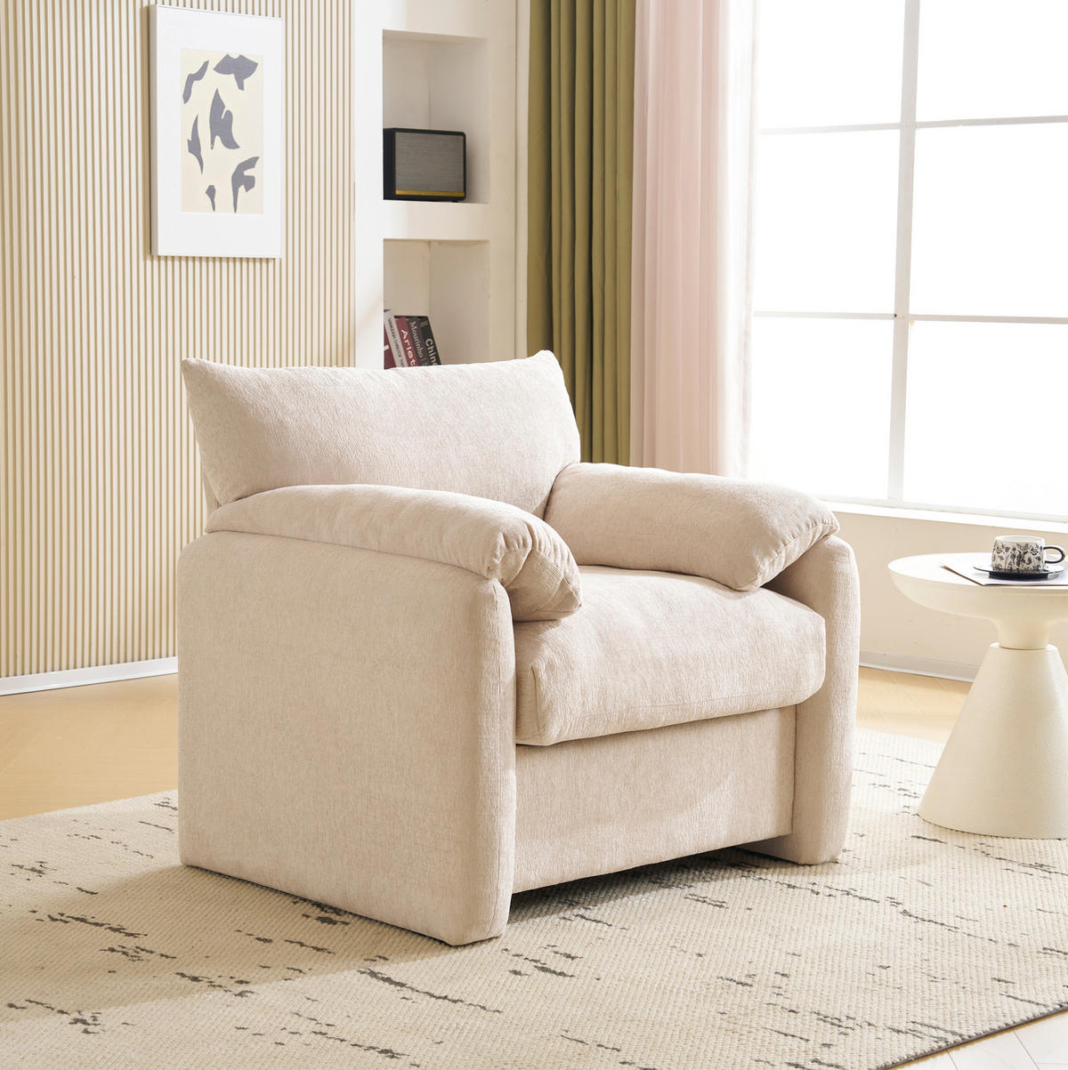 SESSEL 96/82/84 cm beige aus Chenille mit Armlehnenkissen - Beige, Textil (82/84/96cm) - OKWISH