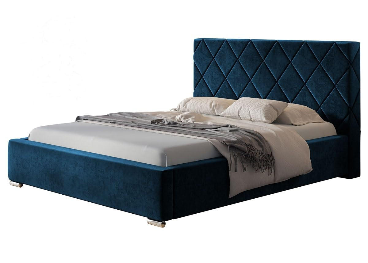 POLSTERBETT Málaga mit Kopfteil, 180x200 cm, Doppelbett mit Bettkasten und Lattenrost aus Holz, Velourstoff Dunkelblau - Dunkelblau, Holz/Textil (180/200cm) - Alpi-Möbel