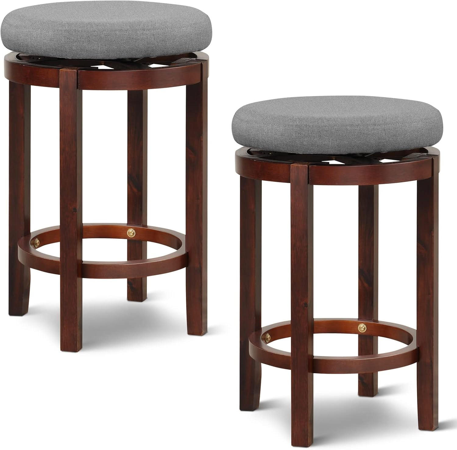 BARHOCKER Gepolstert Grau(2er-Set) - Grau, Holz (42/66/42cm) - COSTWAY