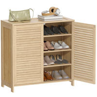 SCHUHSCHRANK,BAMBUS Lamellentüren für 14 Paar,natur - Beige, Holzwerkstoff (80/80/35cm) - Vallsero