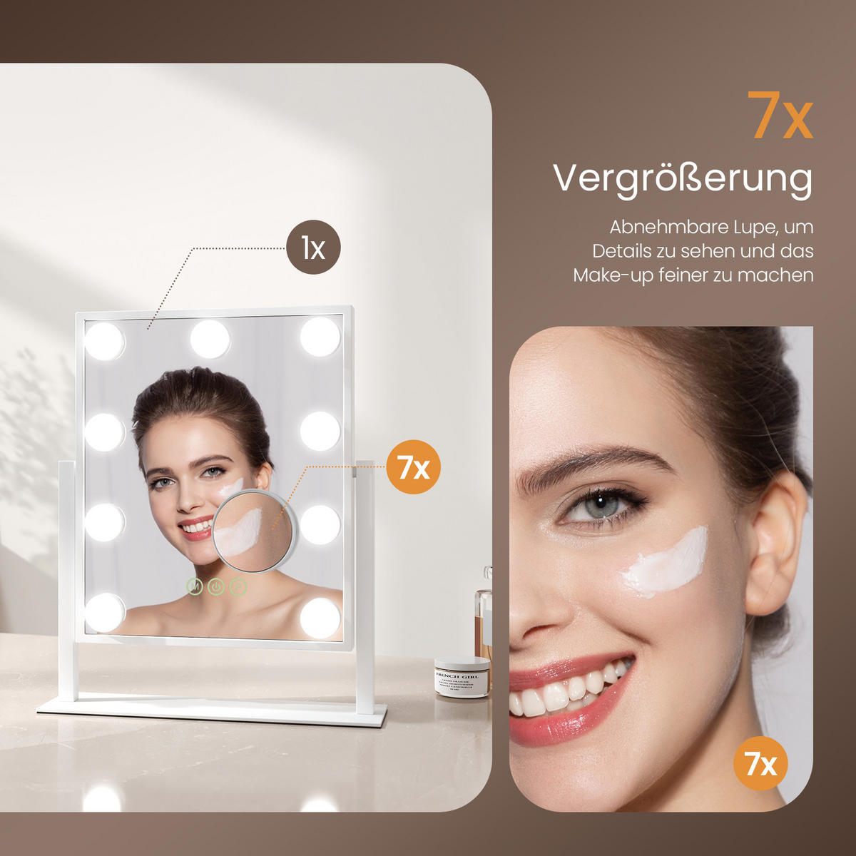 SCHMINKSPIEGEL Rechteckiger mit Beleuchtung, Weiß, 41/30 cm - Weiß, Glas (31/8.5/40cm) - EMKE