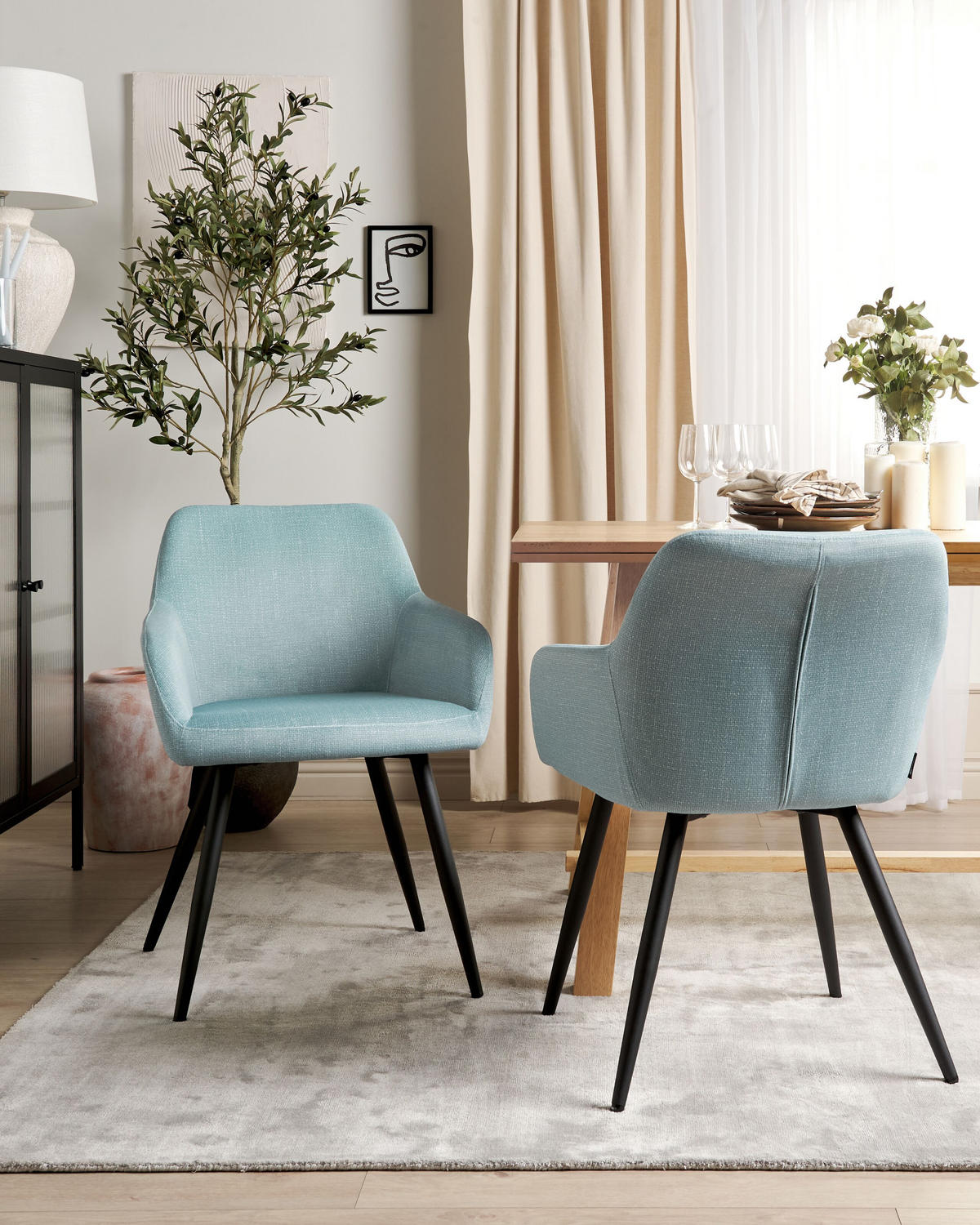 ESSZIMMERSTUHL 2er-Set Samt hellblau Casmalia - Blau/Schwarz, Textil (59/78/62cm) - Beliani