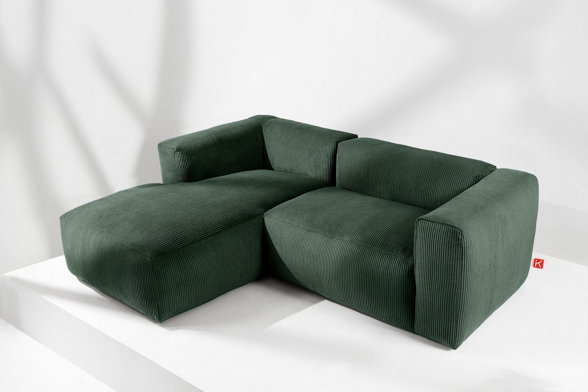 ECKMODULSOFA-LINKS BUFFO 3/4 Sitzer mit extrem weicher Sitzfläche, Kordstoff, dunkelgrün - Dunkelgrün, Textil (237/180cm) - KONSIMO®