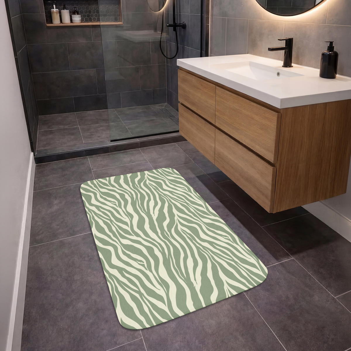KOUPELNOVÁ PŘEDLOŽKA Zebra - Motiv - zelená 60x90 cm - šalvějově zelená, textil/plast (60/90cm)
