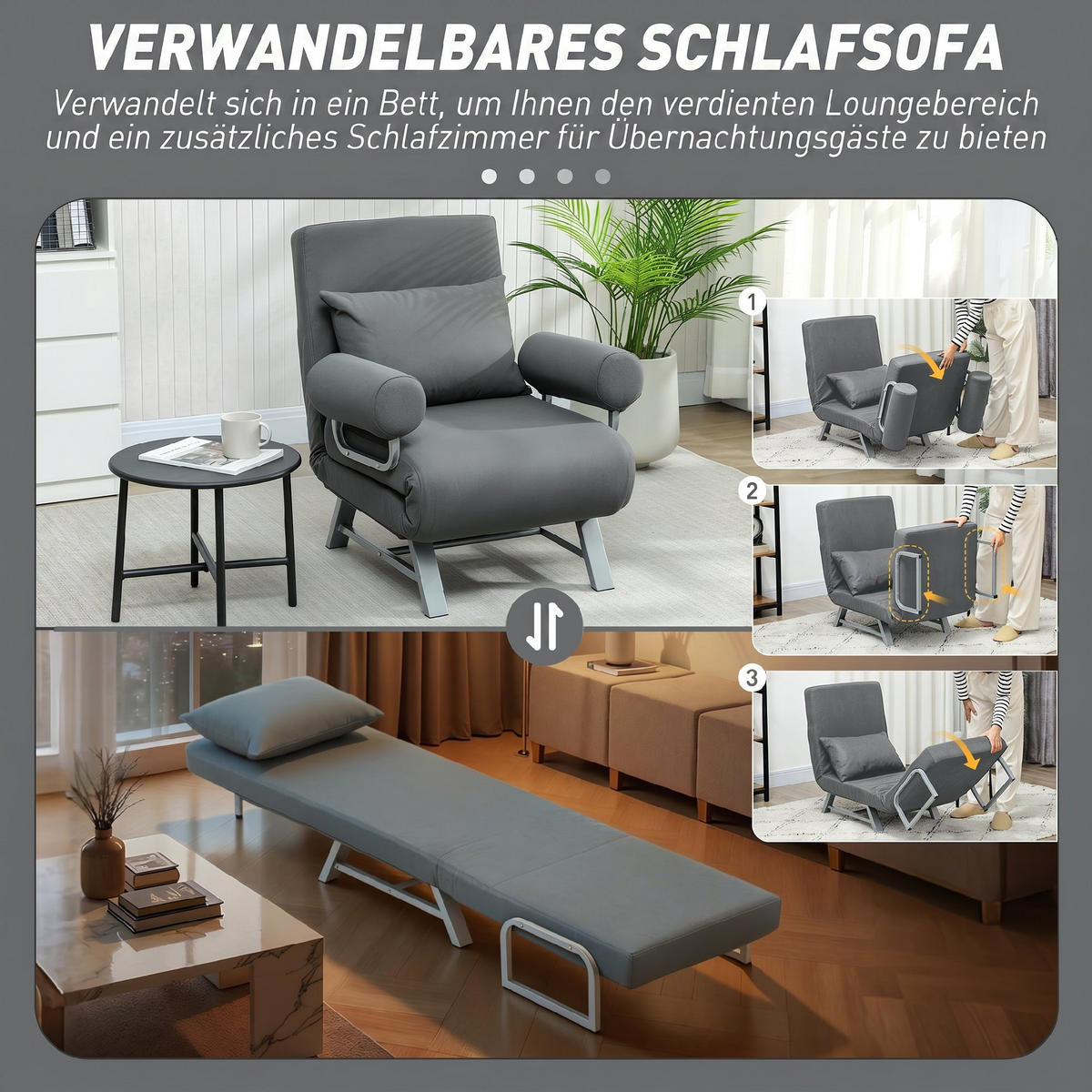 SCHLAFSESSEL Polyester Stahl Dunkelgrau - Dunkelgrau/Silberfarben, Textil/Metall (73/81/78cm) - HOMCOM