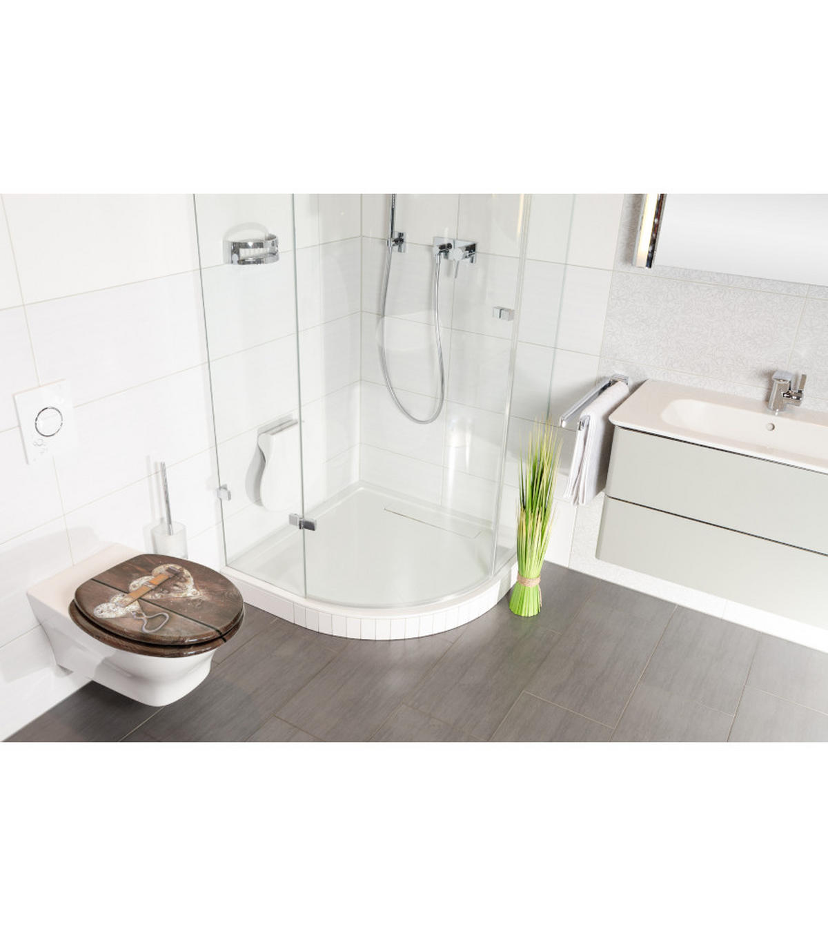 WC-SITZ mit Absenkautomatik & Top Fix Türschloss - Braun, Holzwerkstoff (37.7/5.5/48cm) - Sanilo