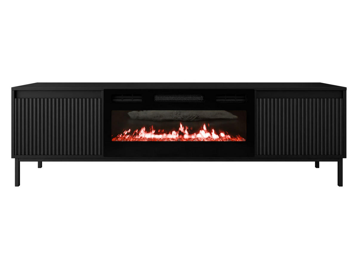 TV-LOWBOARD Ozmi 2K EF mit Kamin - Schwarz, Holzwerkstoff/Metall (174/52/40cm) - MIRJAN24