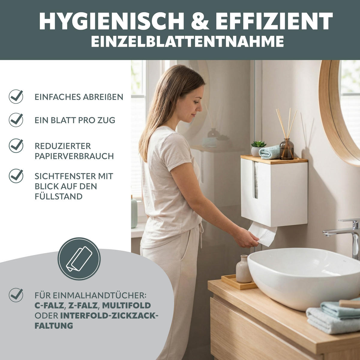 PAPIERHANDTUCHSPENDER mit Bambus-Einsatz - Weiß, Naturmaterialien (29/25/15cm) - eluno