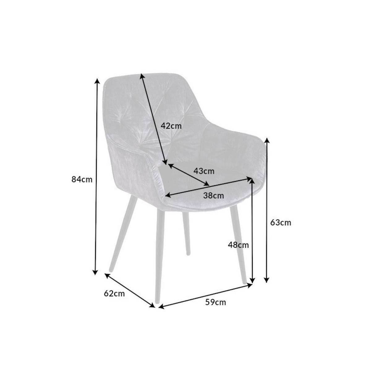 STUHL MILANO Samt Grau, Schwarze - Grau, Textil (59/84/62cm) - riess-ambiente
