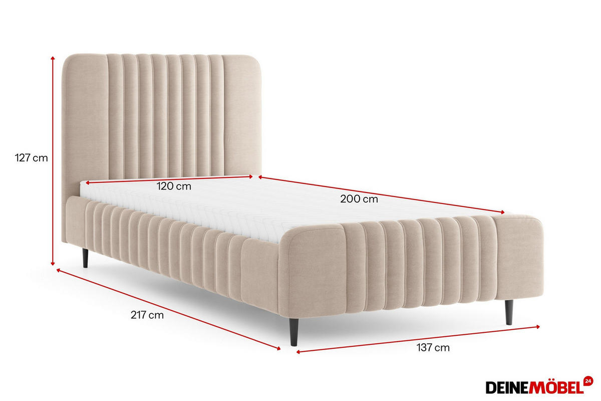POLSTERBETT AURO 11 120/200 cm in Velours Beige - Beige, Holzwerkstoff (120/200cm) - Deine Möbel 24