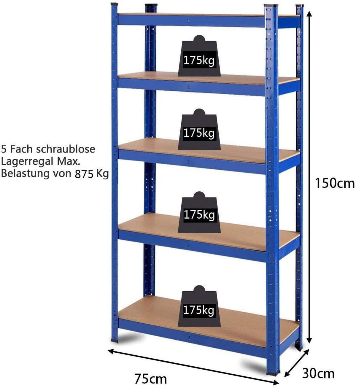 LAGERRGAL Blau - Blau, Holz (30/150/75cm) - COSTWAY