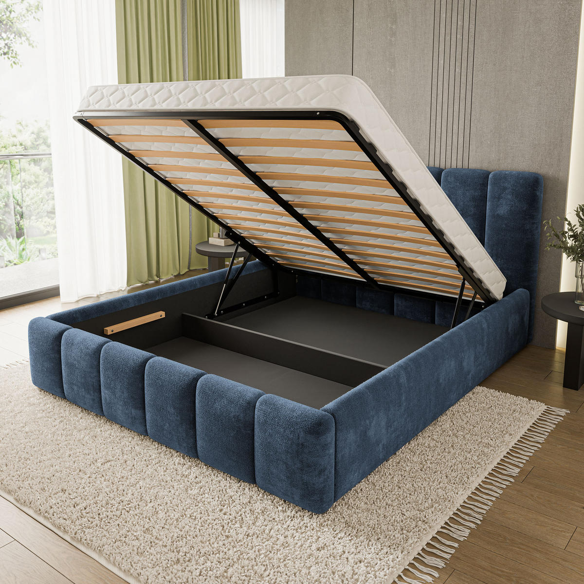 POLSTERBETT ATTORA LM 180x200 cm mit Bettkästen - Blau - Blau, Holz (180/200cm) - MASSENO