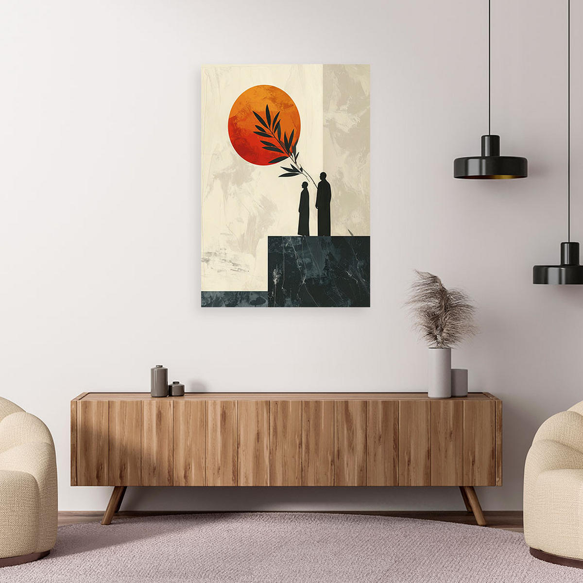 LEINWANDBILDER, Ein Paar unter einem Baum im orangefarbenen Sonnenschein - Beige, Textil (80/120cm) - Feeby