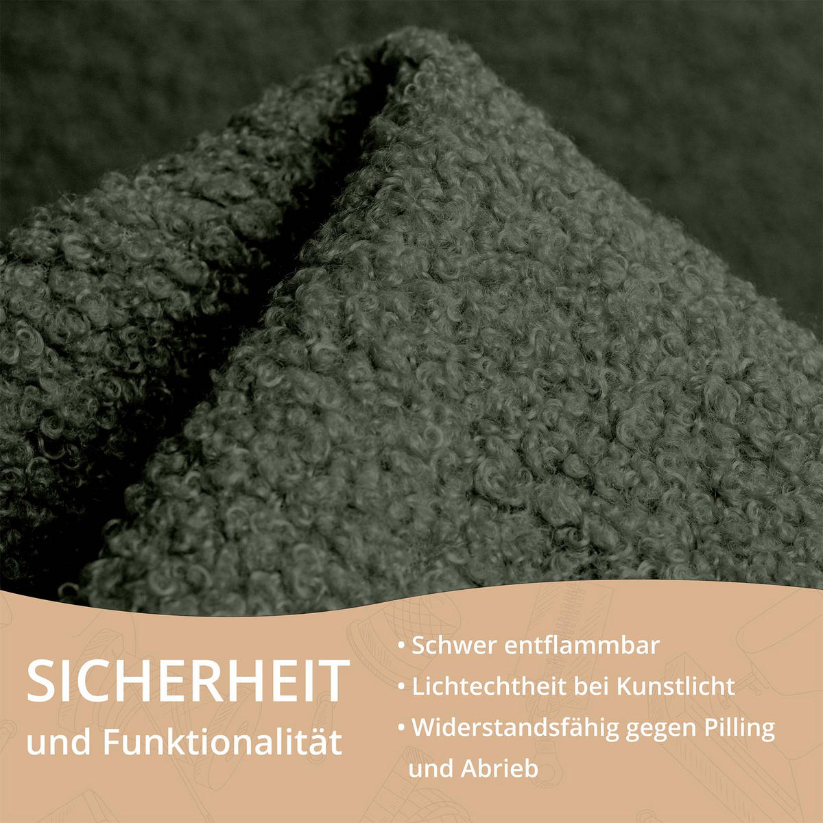 BOUCLESTOFF Quelle Dunkelgrün– 315 g/m², 140 cm breit, weich & robust, feuer- & UV-resistent - Dunkelgrün, Textil (140/100cm) - Dreamroots