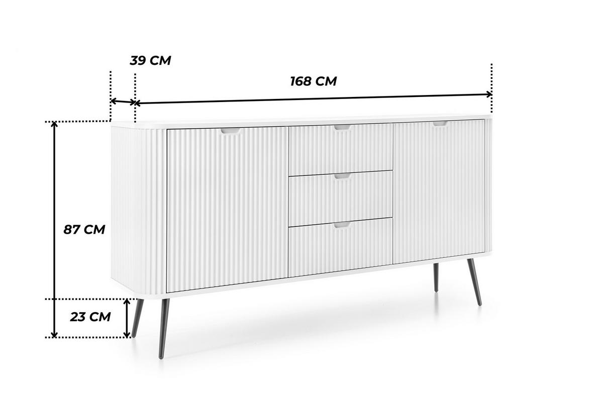 KOMMODE PORTO (Oval, Rillenfront, Weiß Matt, Schwarze Füße) - Schwarz/Weiß, Holz/Holzwerkstoff (168/87/39cm) - Ravio