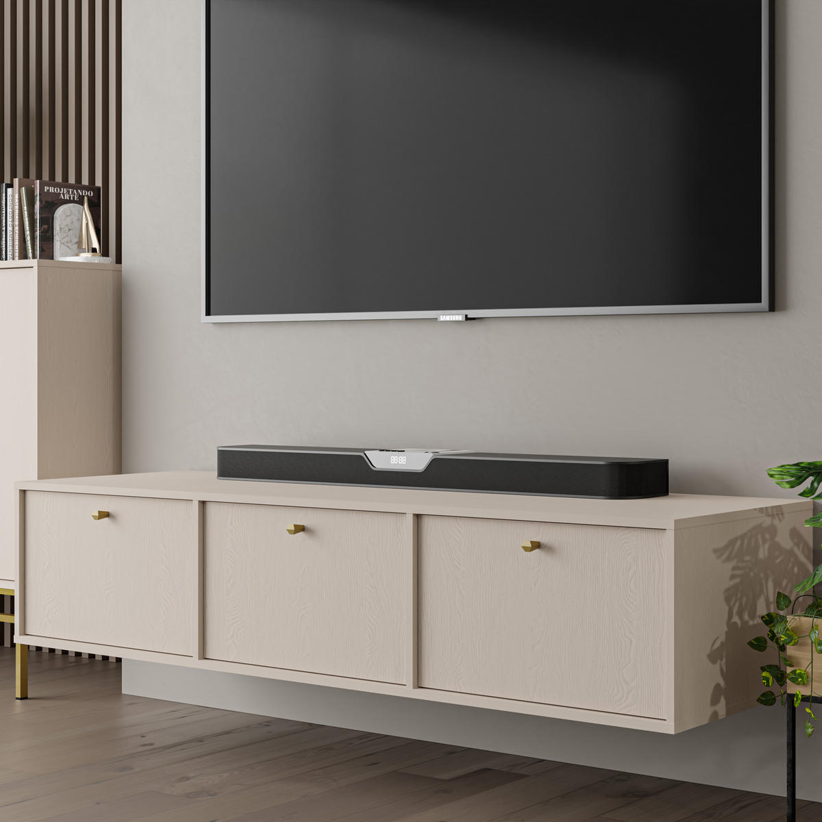 LOWBOARD TORINO 180x40,8x35 cm mit 3 Türen Beige - Beige, Holzwerkstoff (180/35/40.8cm) - MASSENO
