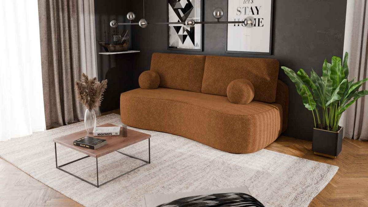 BETTSOFA SANDRO Braun Bucle-Stoff mit Schlaffunktion - Braun, Textil (101/93/207cm) - MASSENO