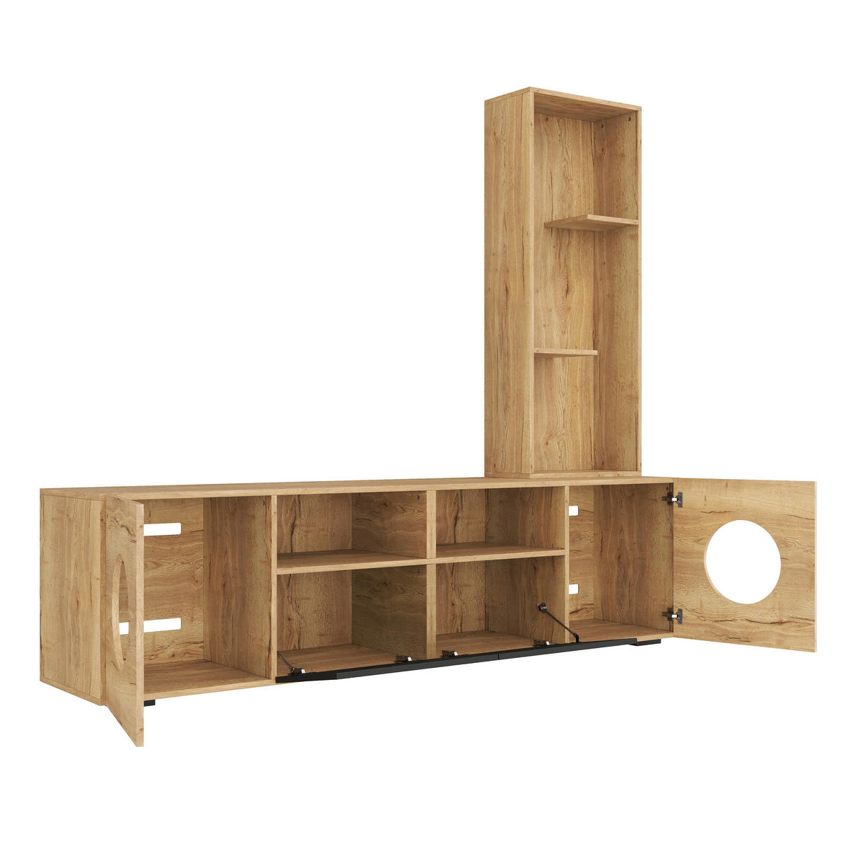 LOWBOARD mit Katzenhöhle und Regal, 185/40/162cm, Holzoptik, Schwarz - Eichefarben, Holz (185/162/40cm) - LVHOM