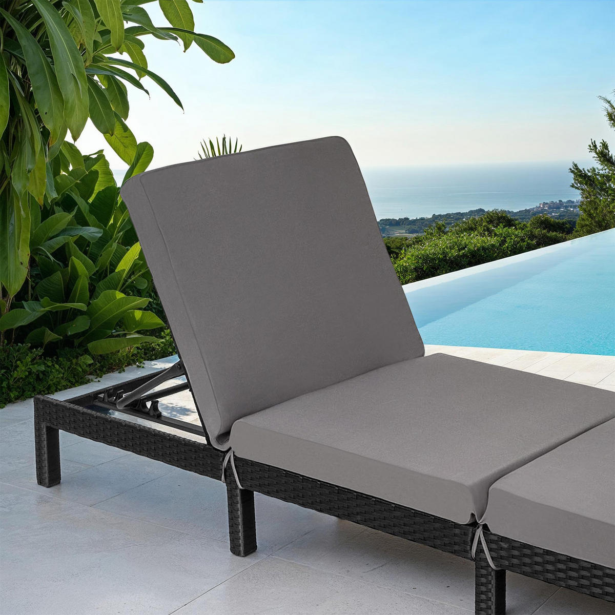 RATTAN-SONNENLIEGE Sofia, 196 x 66 x 27 cm, schwarz - Schwarz, Kunststoff (66/27/196cm) - tectake