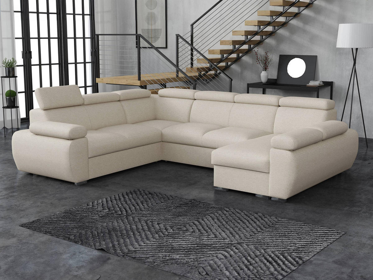 WOHNLANDSCHAFT Boston U, Seite: Rechts - 2R+R+2P+LC - Chromfarben/Creme, Holz/Textil (325/98/260cm) - MIRJAN24