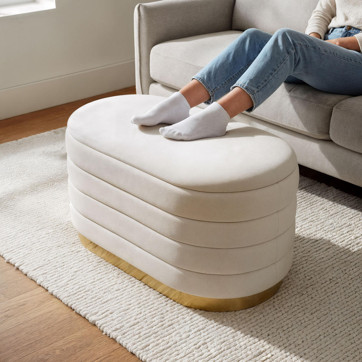 SITZBANK Creme - Creme, Textil/Metall (80/42/42cm) - Akord