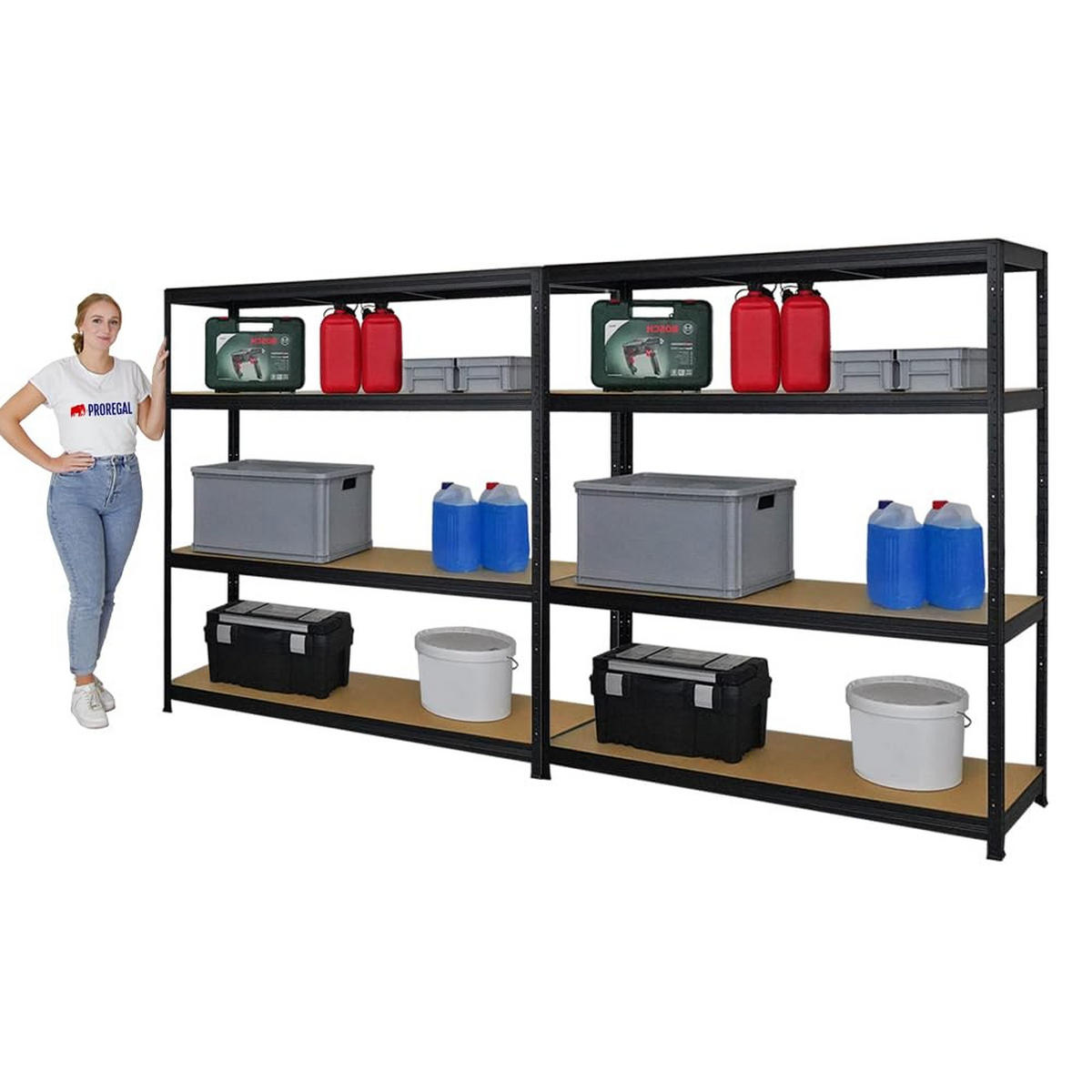 SCHWERLASTREGAL Giant Elephant 2er-Set mit 2x 160x150x45 cm Fachlast 200 kg Schwarz - Schwarz, Metall (300/160/45cm) - PROREGAL