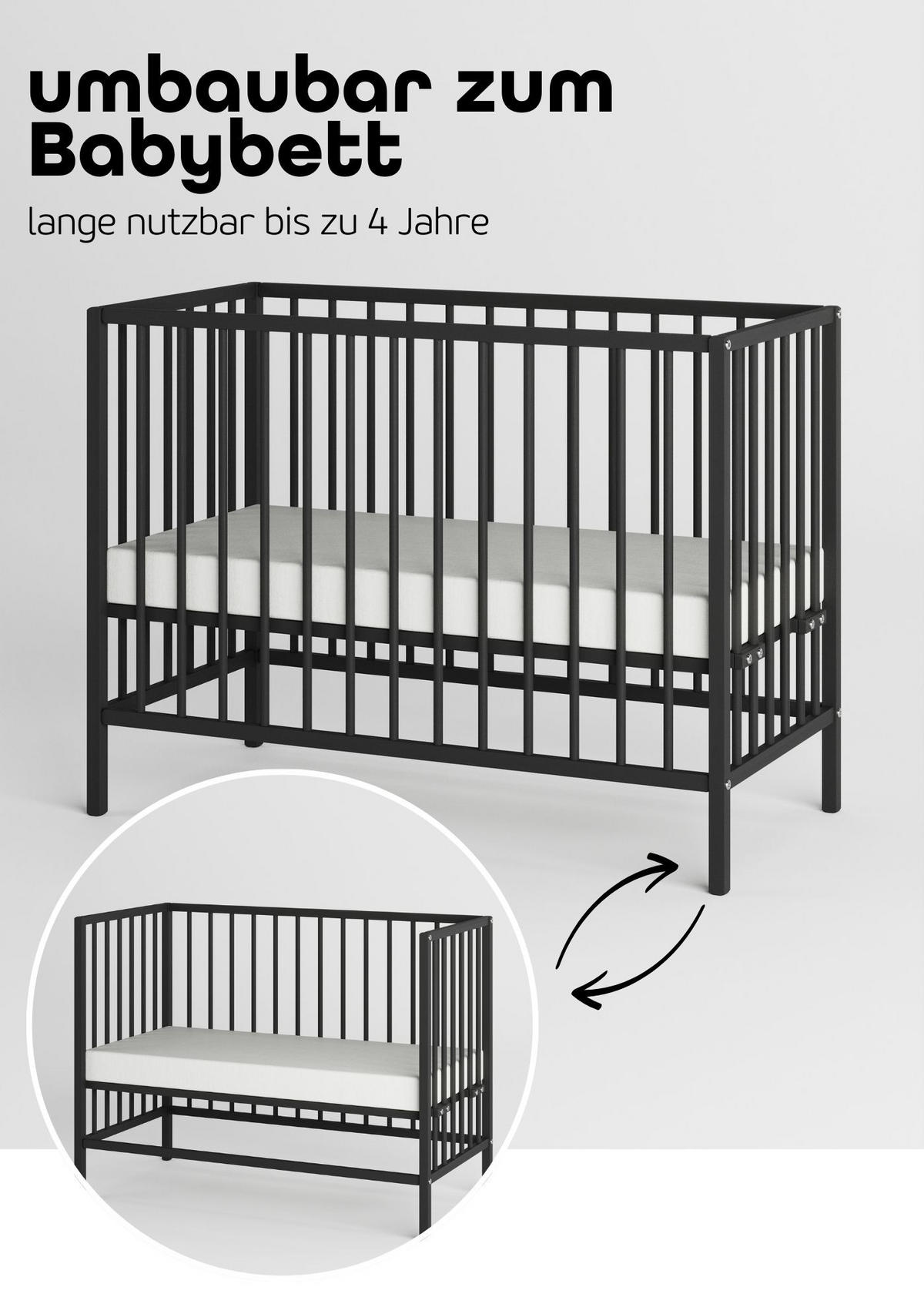 BEISTELLBETT Matratze Cloud Air & Umbauseite Black Edition Dreamy 4 in 1 Bett - Schwarz, Holz (120/90/60cm) - Sämann – make a difference.