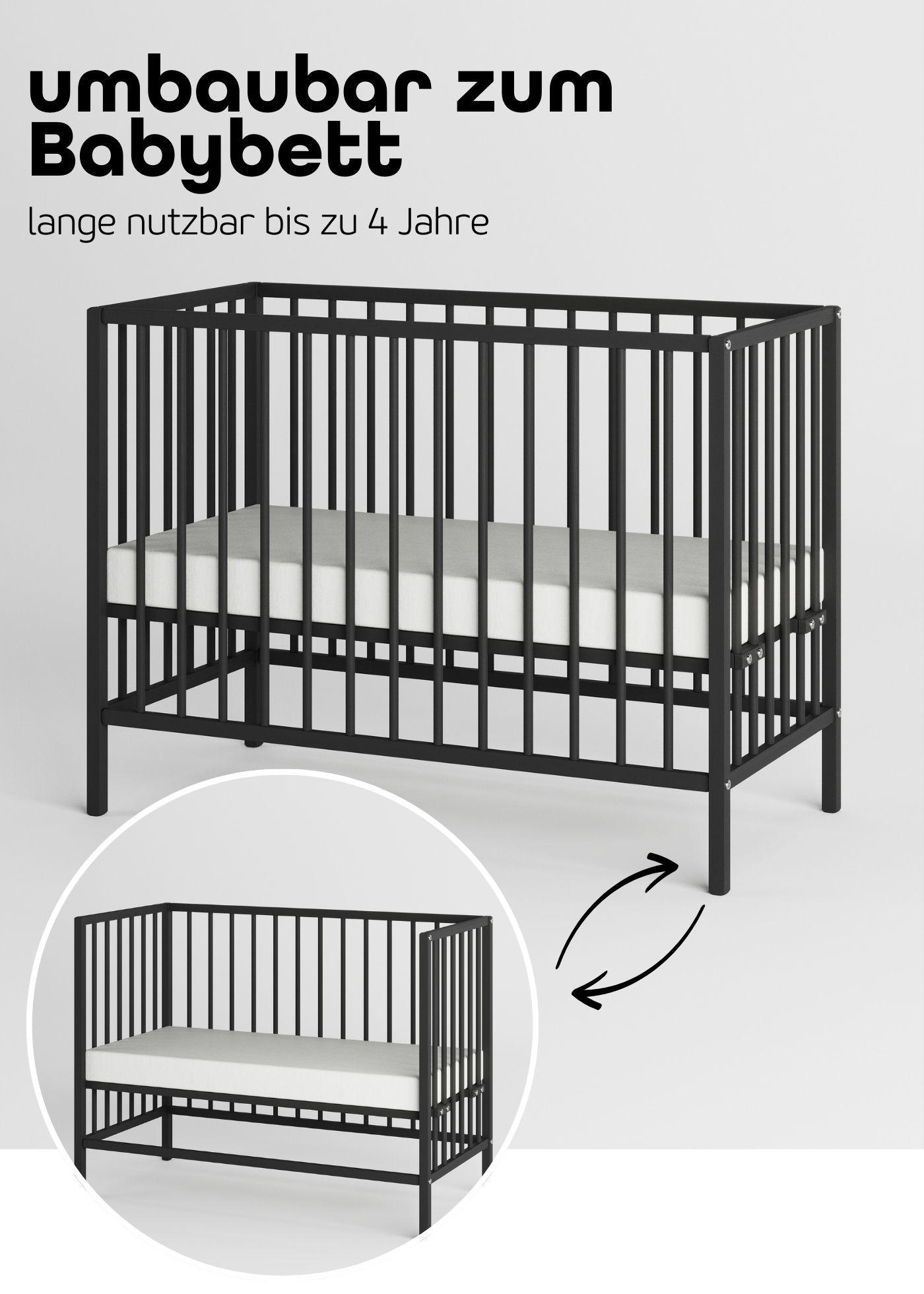 Thumbnail - Sämann – make a difference. Beistellbett, Schwarz, Holz, Echtholz,Buche, 120x90x60 cm, Babymöbel, Babybetten, Beistellbe...