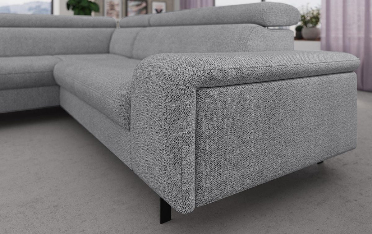 ECKSOFA mit Schlaffunktion und Bettkasten - Silberfarben/Schwarz, Kunststoff/Textil (262/215cm) - Cotta