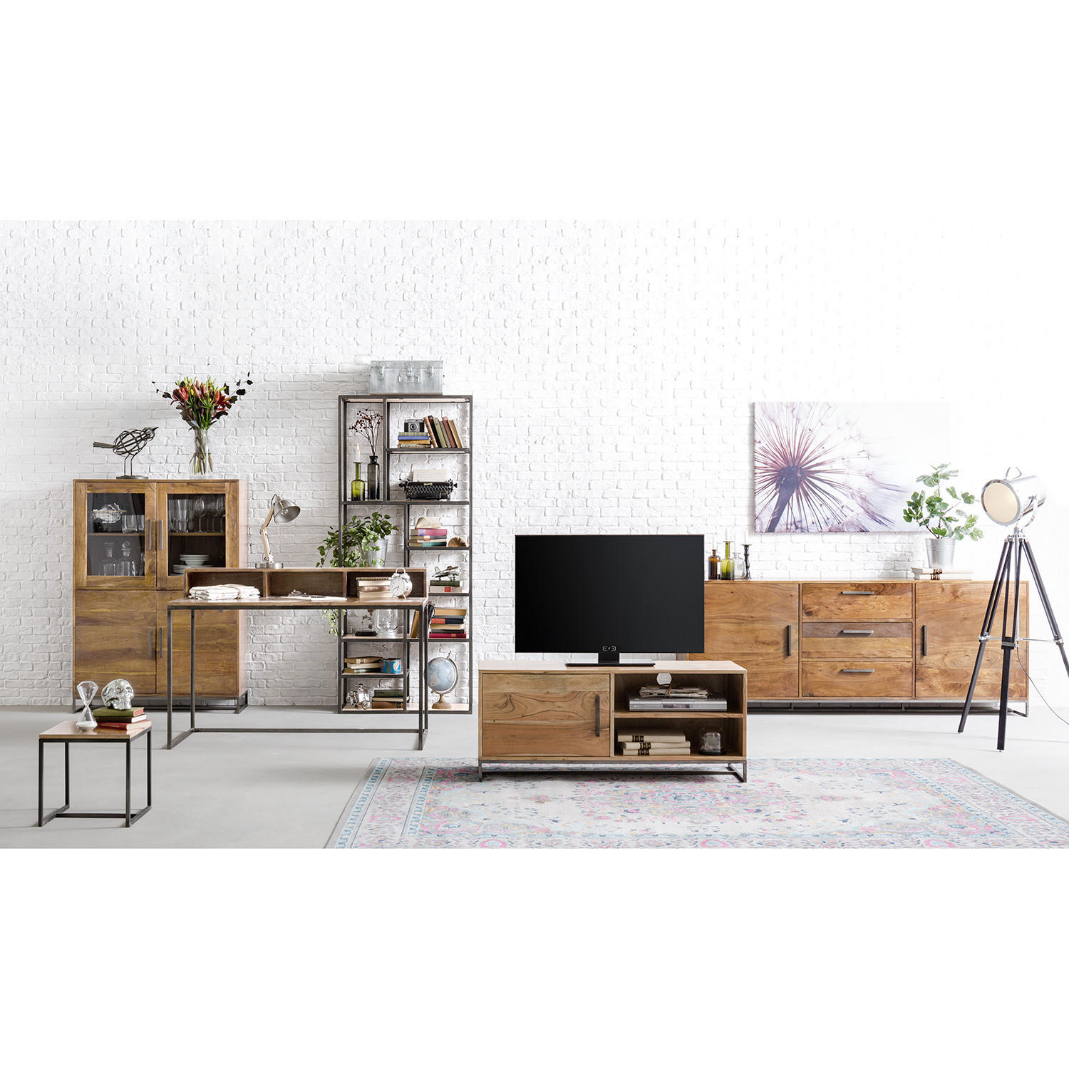 SIDEBOARD - Akazie massiv / Eisen, Typ A - Akaziefarben, Holz (200/80/40cm) - home24
