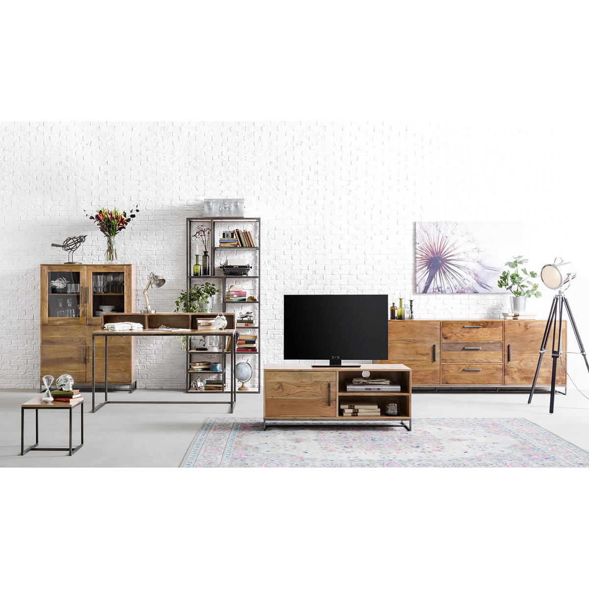 SIDEBOARD - Akazie massiv / Eisen, Typ A - Akaziefarben, Holz (200/80/40cm) - home24